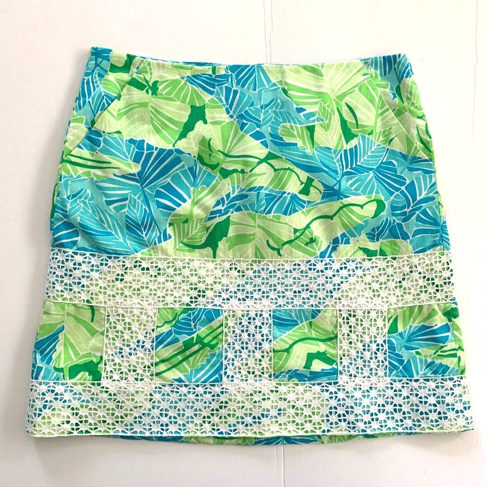 Lilly Pulitzer Alligator Croc‎ Tropical Leaf Skirt Lace sz 0 cotton